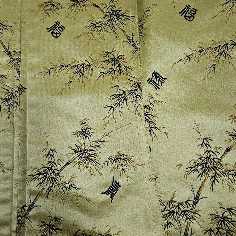 Silk Box Womens Size 10 Green/Gold Bamboo Print Silk Cotton Zip Front Vest Asian